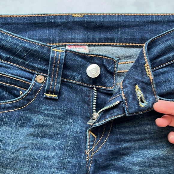 True Religion Cuffed Skinny Jeans Low Rise Dark Wash Flap Button Pockets size 29 - Picture 10 of 14